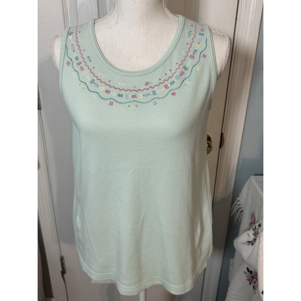Koret Francisca Vintage Blue Sleveless Embroirdered Top Grandma Core Small